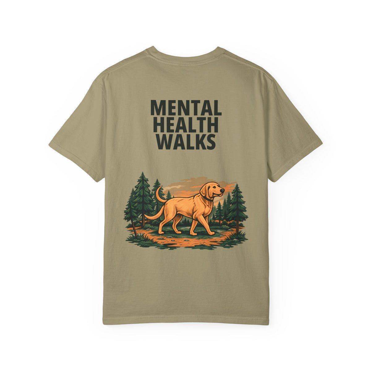 Mental Health Walks Tee in Khaki, back view