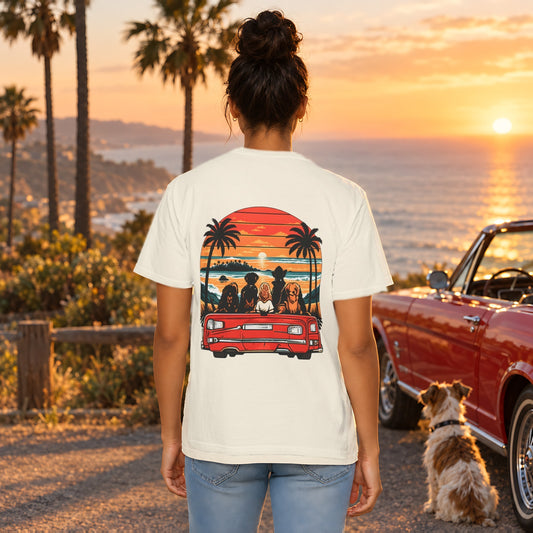 Road Trip Crew Tee in Ivory, back view worn by a woman outdoors