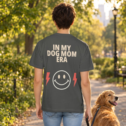 In My Dog Mom Era Tee in Pepper, back view worn by a woman outdoors