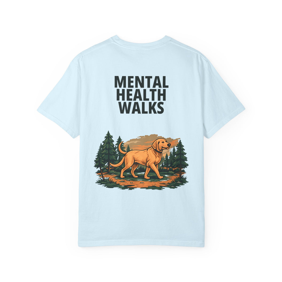 Mental Health Walks Tee in Chambray, back view