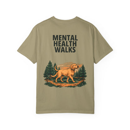 Mental Health Walks Tee in Khaki, back view