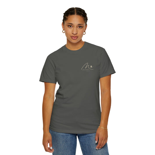 Sunset Companion Tee in Pepper, front view worn by a woman in studio
