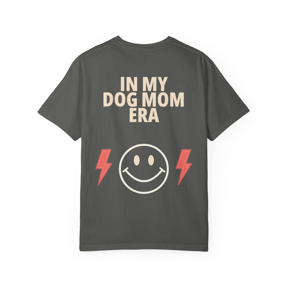 In My Dog Mom Era Tee in Pepper, back view flat lay