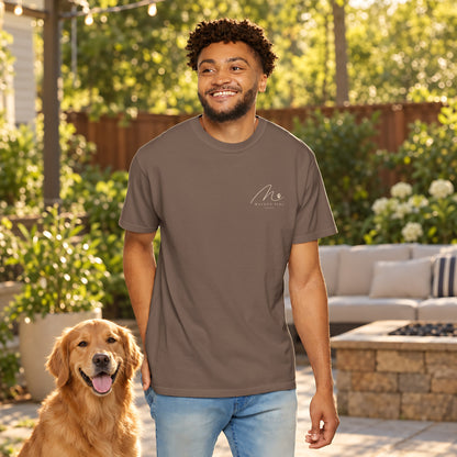 In My Dog Dad Era Tee in Espresso, front view worn by a man outdoors