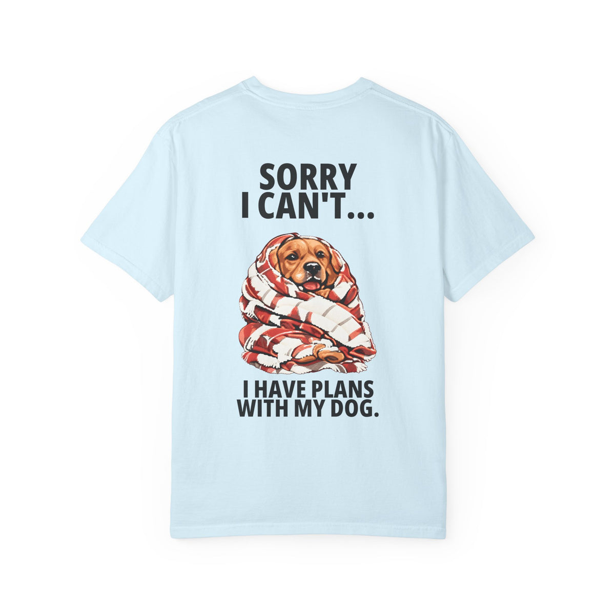 Sorry I Can't, I Have Plans With My Dog Tee in Chambray, back view