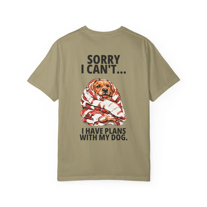 Sorry I Can't, I Have Plans With My Dog Tee in Khaki, back view