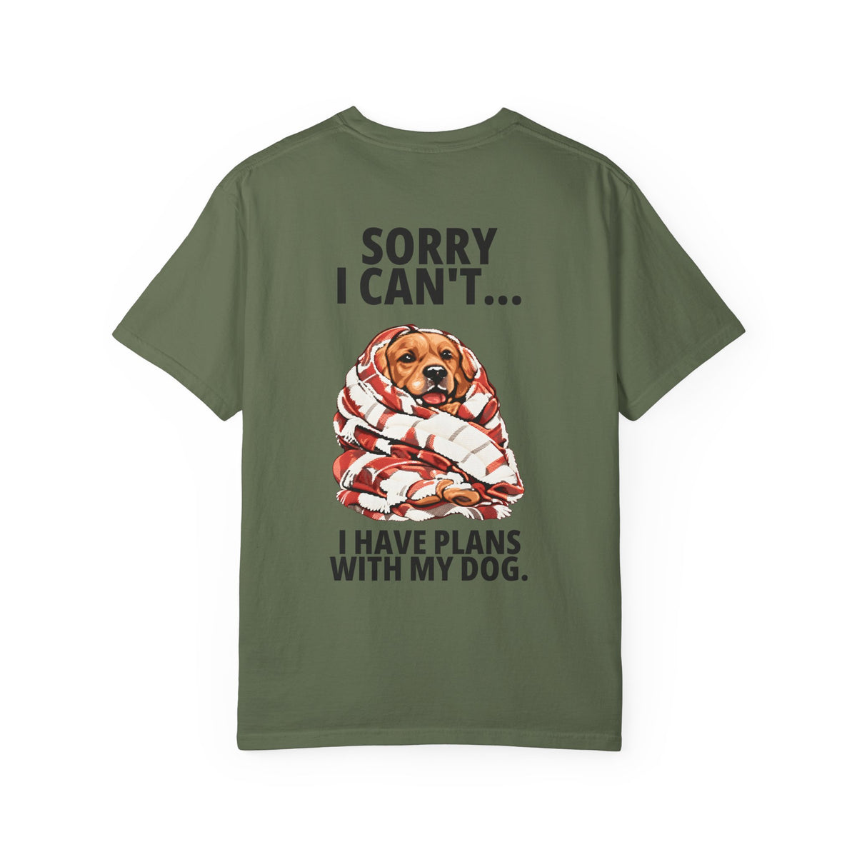 Sorry I Can't, I Have Plans With My Dog Tee in Sage, back view