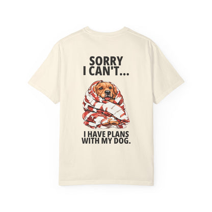 Sorry I Can't, I Have Plans With My Dog Tee in Ivory, back view flat lay