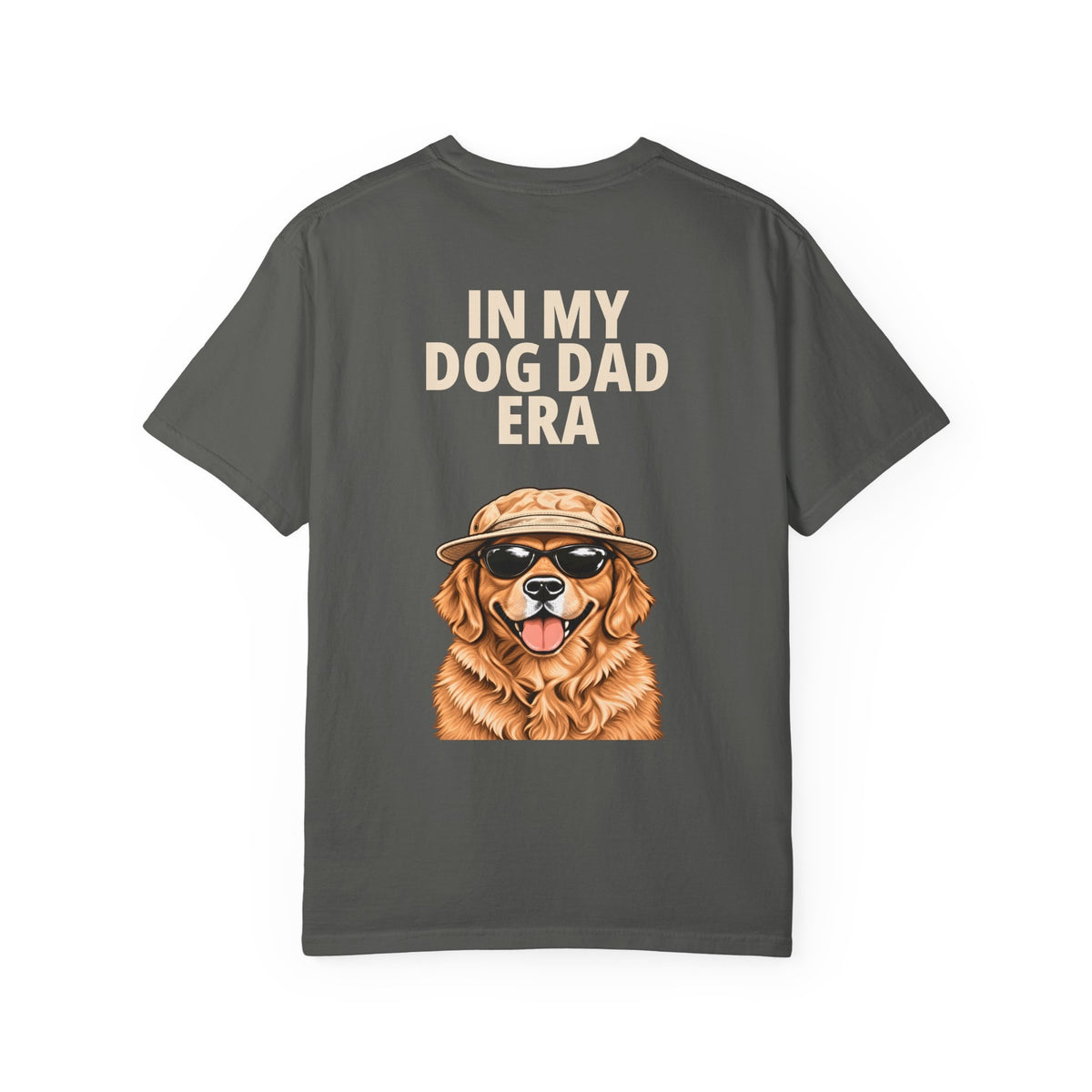 In My Dog Dad Era Tee in Pepper, back view flat lay