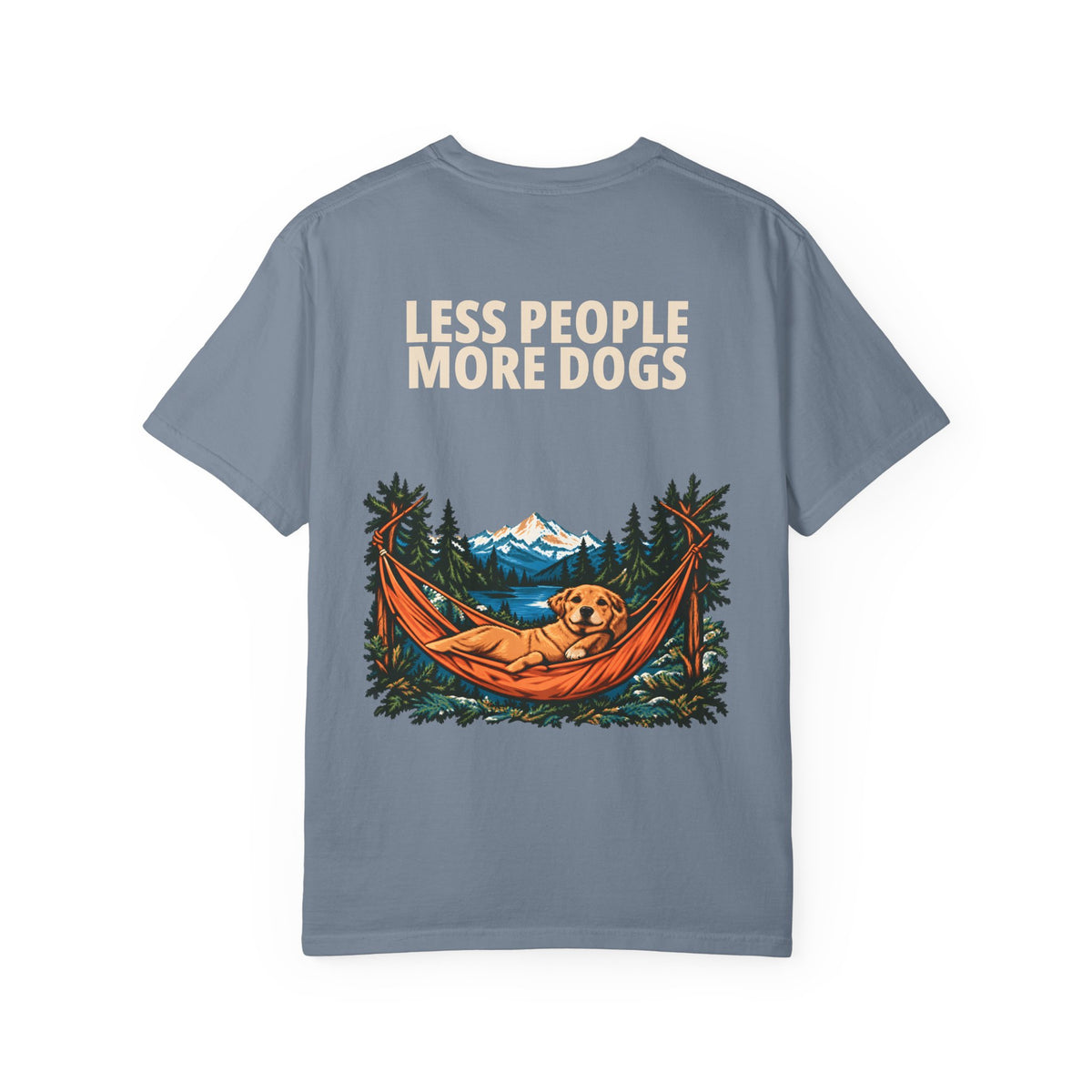 Less People More Dogs Tee in Blue Jean, back view