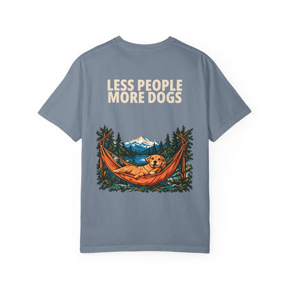 Less People More Dogs Tee in Blue Jean, back view