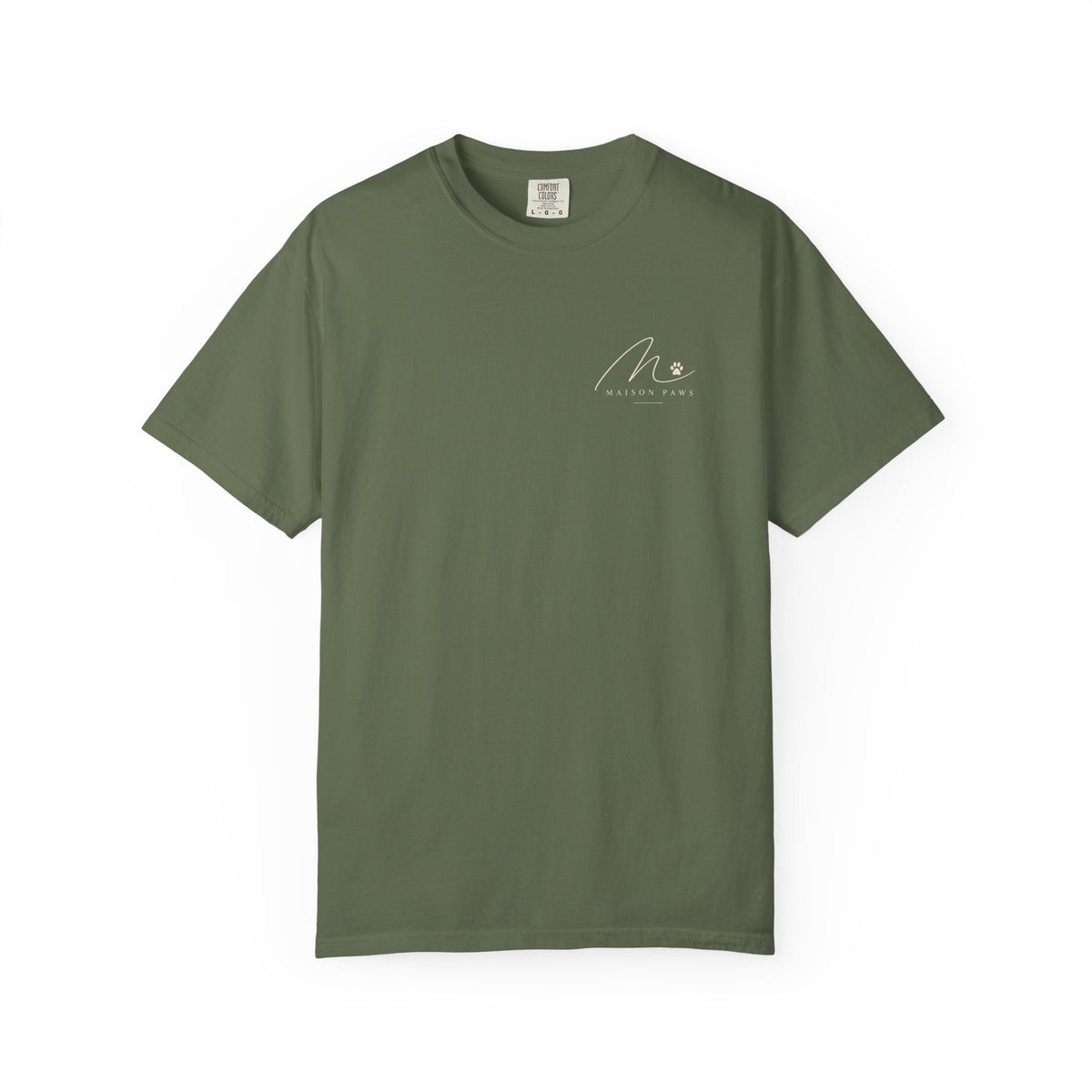 Less People More Dogs Tee in Sage, front view flat lay