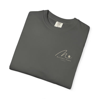 In My Dog Dad Era Tee in Pepper, folded with Maison Paws left-chest logo